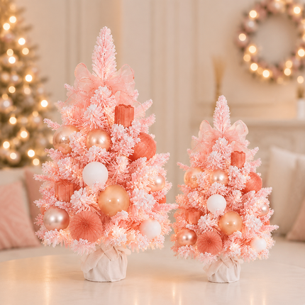 45cm Pink PE Christmas Tabletop Tree Rose Gold Snowy Ornament Decor Gift