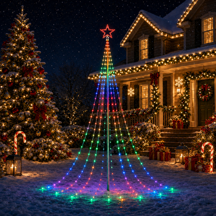 270 LED 9 Strands 3M RGB Waterfall Christmas Tree Lights Star 8 Modes Memory