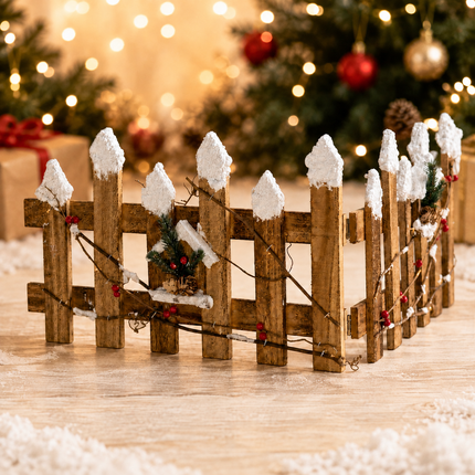 Christmas Wooden Fence Snow-Tipped Rustic Farmhouse Xmas Tree Base Village Decor