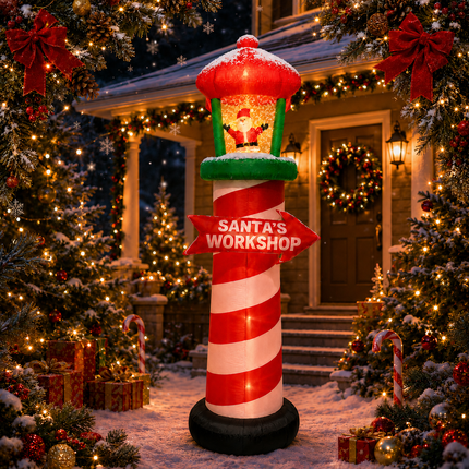 9FT Inflatable Santa's Workshop Lighthouse Snow Spray Christmas Blow Up Outdoor Decor