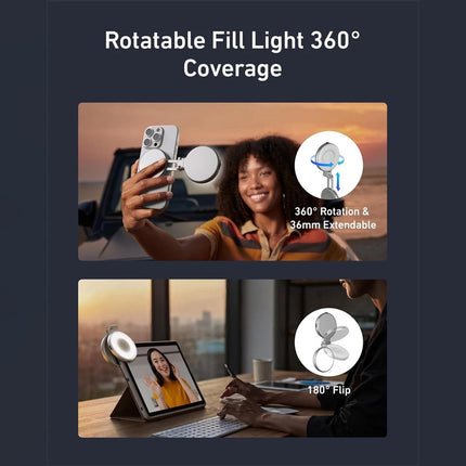 Portable Beauty Selfie Light Ring Flash Clip Rechargeable with Mirror Silver