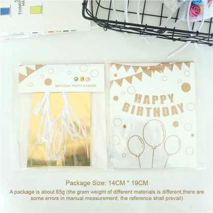 3 Pcs Happy Birthday Party Banner Flag Hanging Decoration Bunting Garland Gold Pink Clear