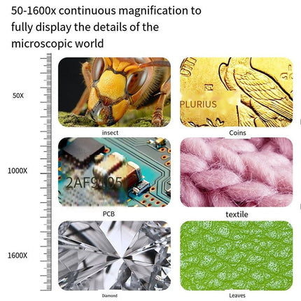 USB Digital Microscope 1600X Magnifying Tool 8 LED Light for Multi System