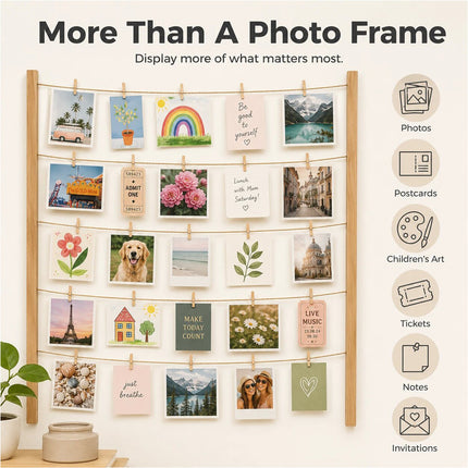 Wooden Hanging Photo Display Collage Frame with Pegs 76 x 66cm