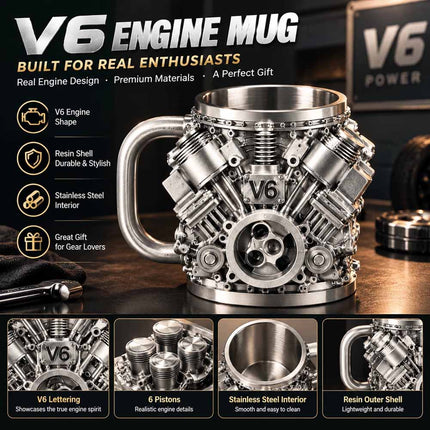 Retro V8 Engines Stainless Steel Cup Insulation Car Mug Gifts for Men and Boys