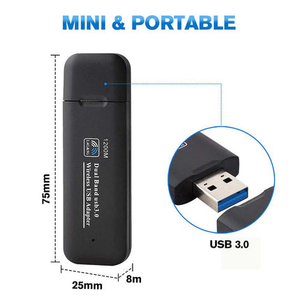 USB 3.0 AC1200 802.11ac WiFi Wireless Adapter Dongle PC Laptop 5GHz Dual Band
