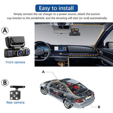 4 Ch Dash Cam 5GHz WiFi Front Rear and Inside with Night Vision G-Sensor for Car