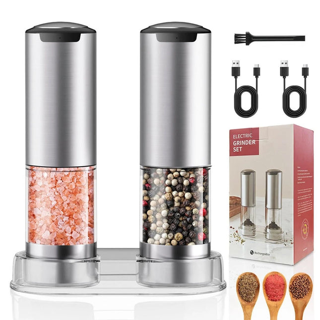 2PCS Electric Salt And Pepper Grinder Set, Rechargeable Salt And Pepper Mill New
