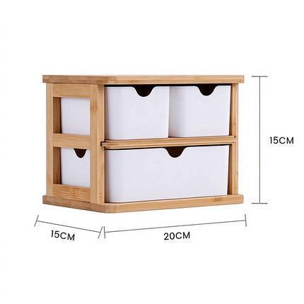 3 Tier Bamboo Storage Drawer Unit, Natural Wooden Desk Organizer Box Rack