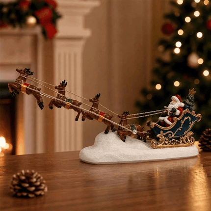 Christmas Santa Claus Sleigh Reindeer LED Light Resin Ornament Holiday Decor