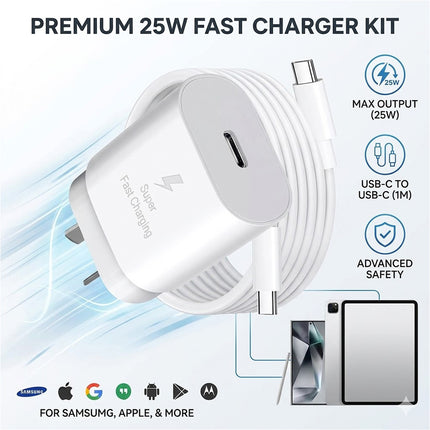 White PD 25W Fast Charger Power Adapter Samsung Type C Wall USB-C Cable Google Oppo
