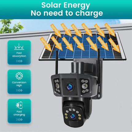 9MP Wireless Dual-Lens Outdoor Solar Security Camera System PTZ IP WIFI CCTV Cam
