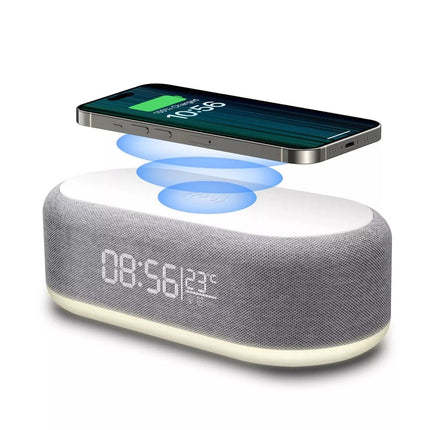 Digital Alarm Clock Charging Station Bluetooth Speaker 15W Wireless Fast Charger
