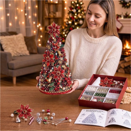 Handmade DIY Beaded Poinsettia Material Pack Festive Tabletop Decor