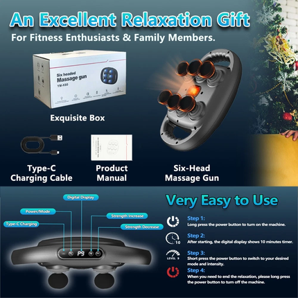 6-Head Electric Percussion Massager with 9 Modes & 9 Intensity Levels