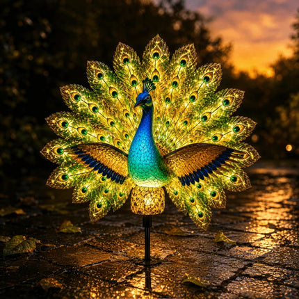 Resin Solar Garden Lights Waterproof Solar LED Peacock Figurine Light Patio
