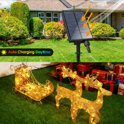 Solar-Powered Set of 3 Christmas Decoration Reindeer and Sleigh LED Yard Xmas