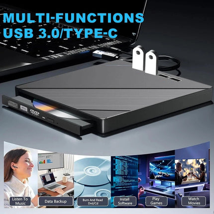 7-in-1 Slim External CD DVD Drive USB 3.0 Reader Writer Burner Player For Laptop