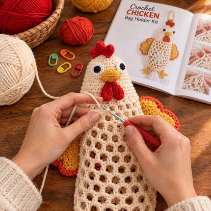 Crochet Animal Bag Holder Kit DIY Yarn Craft Grocery Bag Dispenser Home Decor