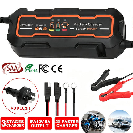 Smart Battery Charger Trickle 5A 6V/12V Automatic SLA AGM Car Truck Motorcycle