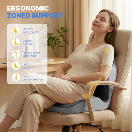 Memory Foam Seat Cushion w/Lumbar Support Pillow for Back & Sciatica Pain Relief