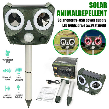 Solar Ultrasonic Bird Repeller Motion Sensor Animal & Pets Rat Possum Repellent