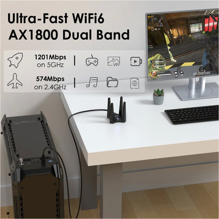 AX1800 WiFi 6 USB 3.0 Dual Band Wireless Adapter 4 Antennas for Windows 10 11