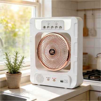 Portable Solar Air Fan Cooler With Humidifier Bluetooth Speaker Camping Light