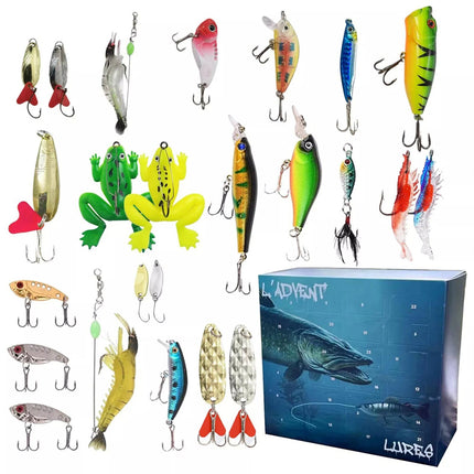 24 Days Fishing Lures Advent Calendar Christmas Countdown Fish Bait Xmas
