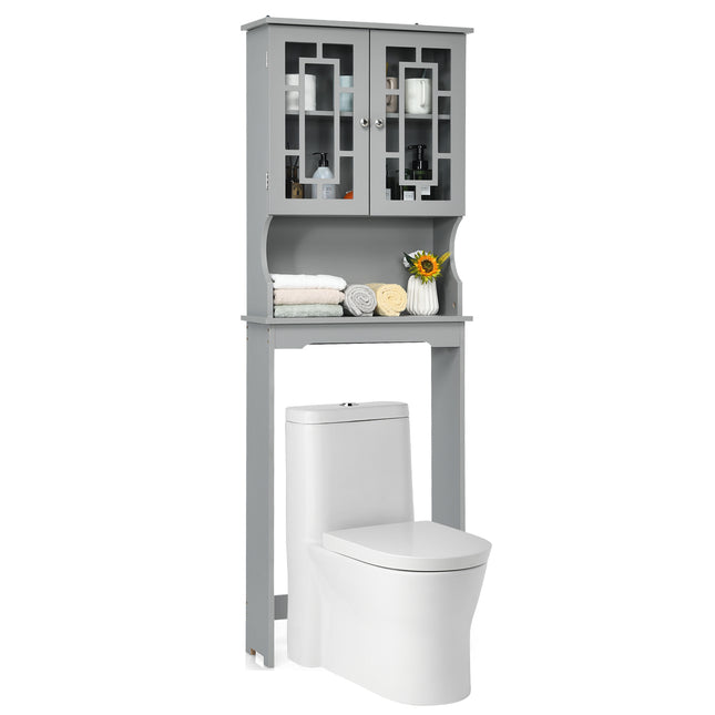 Toilet Bathroom Spacesaver Laundry Organizer Adjustable Shelf And Doors Grey