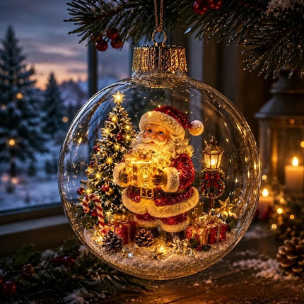 Glowing Christmas Story Ornament, Light-Up Holiday Scene Gift Party Decoration (Light-Santa)