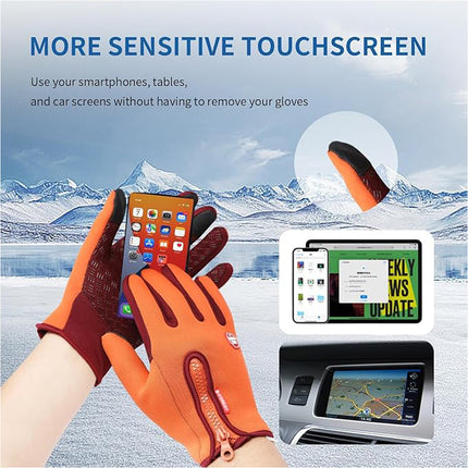 Orange Waterproof Winter Cycling Gloves Full Finger Touchscreen Bike Gloves