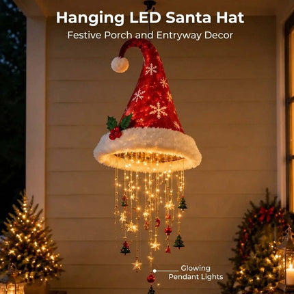 Lighted Santa Hat Hanging Chandelie Light Glowing Star Tassel Hat Decorations