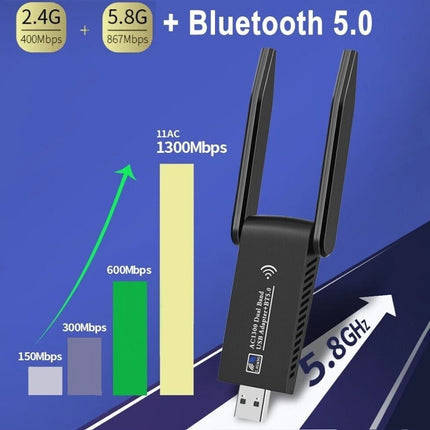 1300Mbps USB 3.0 WiFi &amp; Bluetooth Adapter, 5GHz Dual Band Network Dongle Receiver