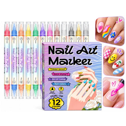 12 Colors Nail Art Pens Set, 2027 New Nail Art Markers Polish Pens for 3D Nail