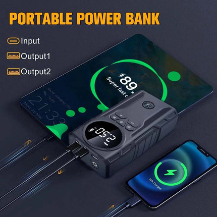 Car Jump Starter 39800mAh Portable Power Bank Booster with Auto Air Compressor