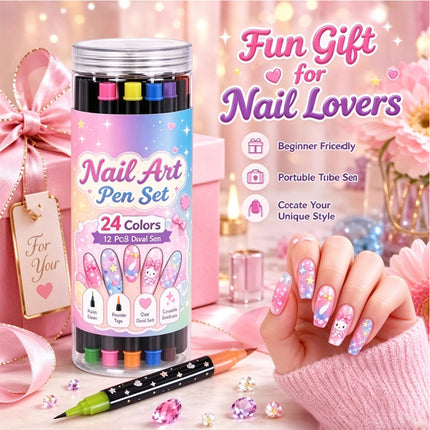 24 Colors Dual-Ended Nail Art Pens Set,12pcs Dual-Ended Pens AU