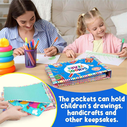 School Memory Book Scrapbook, Photo Album with Keepsake Pocket from