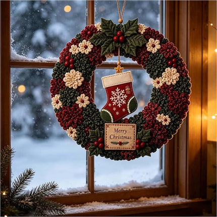 3D Fabric Christmas stocking Wreath 30CM DIY Xmas Garland Baubles Ornaments Party