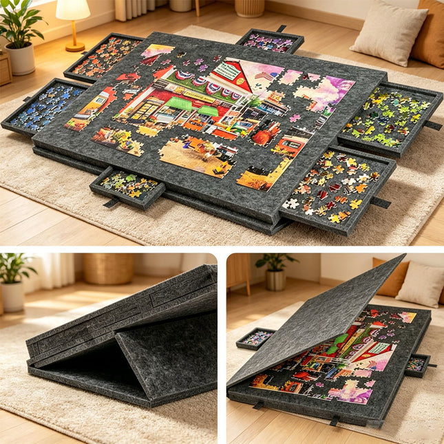 1000 PCS Felt Tilting Puzzle Board With 2-in-1 Designed Stand 6 Drawers Storage