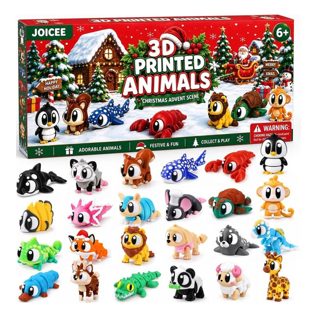 Christmas Countdown Calendar 3D Printed Flexible Animal Toys Gifts