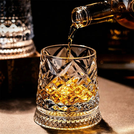 2026 New Whiskey Glasses Rotating Whisky Glass With Glass Base 360 Rotate Degree