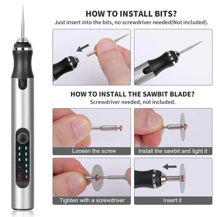 Cordless Electric Engraving Pen USB Rechargeable Micro Carving Tool with 37Pcs Accessories Set
