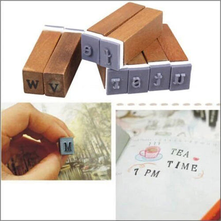 DIY Number And Alphabet 70pcs Letter Wood Rubber Stamps Set With Wooden Box Case