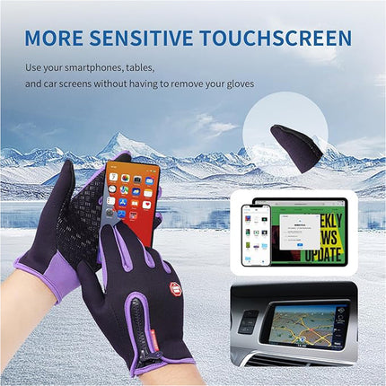 Purple Waterproof Winter Cycling Gloves Full Finger Touchscreen Bike Gloves
