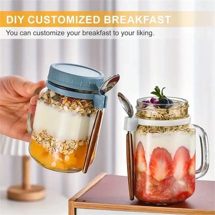4PCS Overnight Oats Jars Airtight Oat Container 480ML with Mark lines Spoon Lid