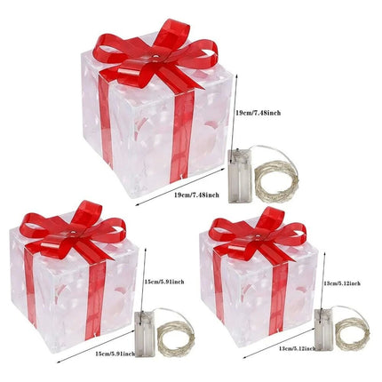 3Pcs LED Christmas Lights Glowing Gift Box 3D Christmas Indoor & Outdoor Decor Red