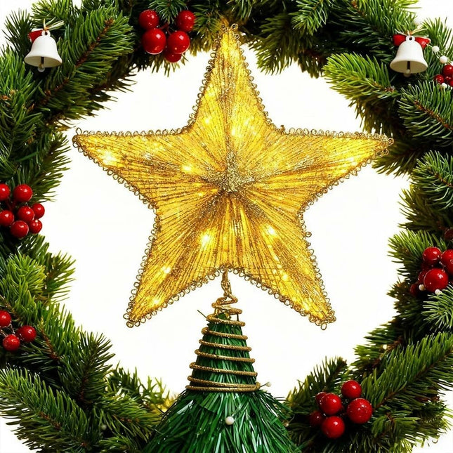 Gold Christmas Tree Topper Star Light Xmas Toppers Decorations Battery Operated