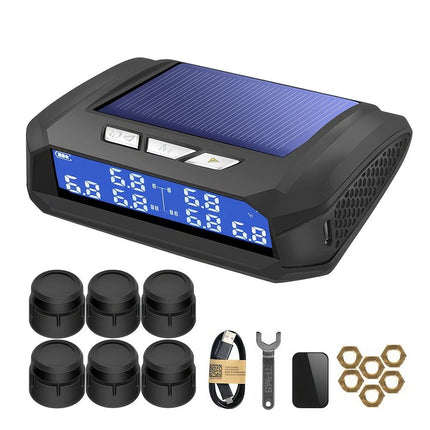 Solar Wireless TPMS Car Tire Tyre Pressure Monitor Monitoring System & 6 Sensors
