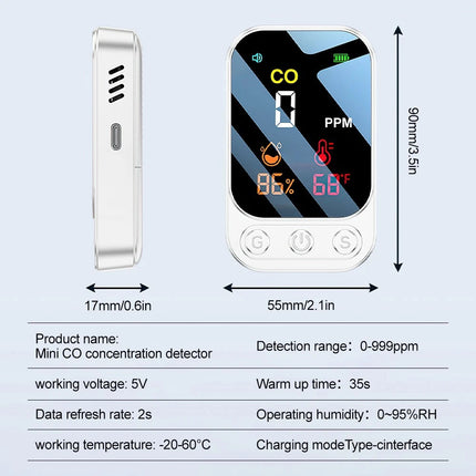 3-in-1 Portable Carbon Monoxide Detector Outdoor Camping Carbon Monoxide Alarm